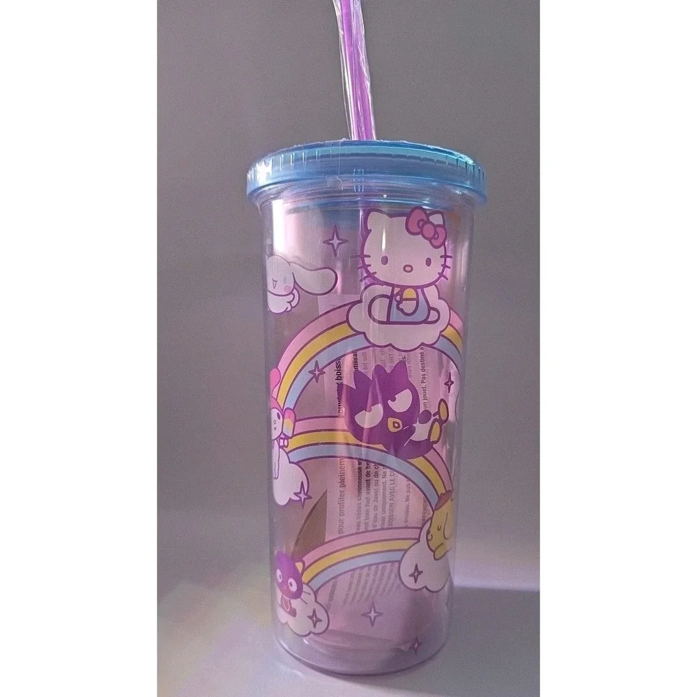 Hello‎ Kitty Sanrio Friends Rainbow Tumbler Cup Lid Straw Clear New